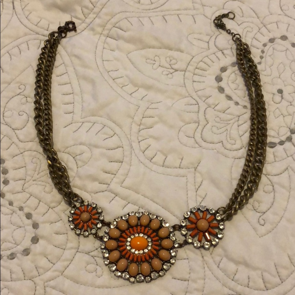J. Crew Flower With Diamond & Gems Necklace